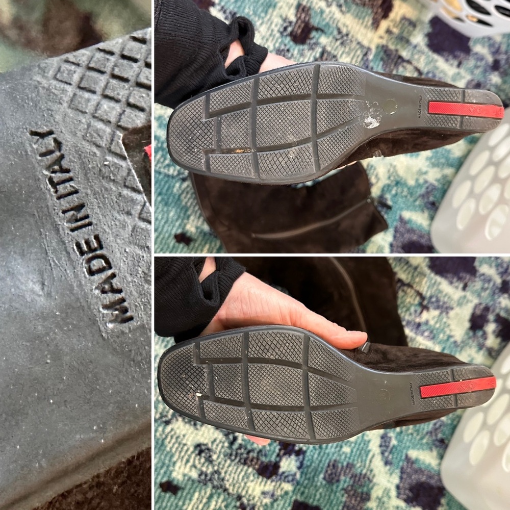 Prada size 38 sueded leather comfort wedges side zippers classic black logo 7.5 - Picture 5 of 10